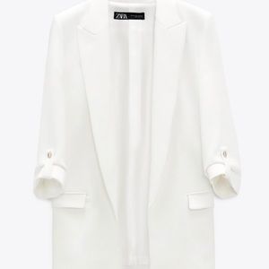 Zara White Blazer with Rolled-up Sleeves